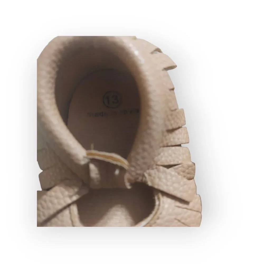 Baby Infant Soft Sole Moccasins Tan Slip On Fringe Size 13 (6 to 12 Months)